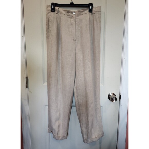 Women's Rafaella 100% Linen High Rise Wide Leg Pants Beige 12 - Picture 2 of 8